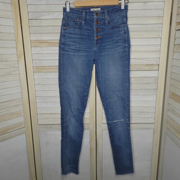 Madewell 10" High Riser Button Skinny Front Skinny Jeans Blue Denim 25TL 26x30 - Picture 1 of 7